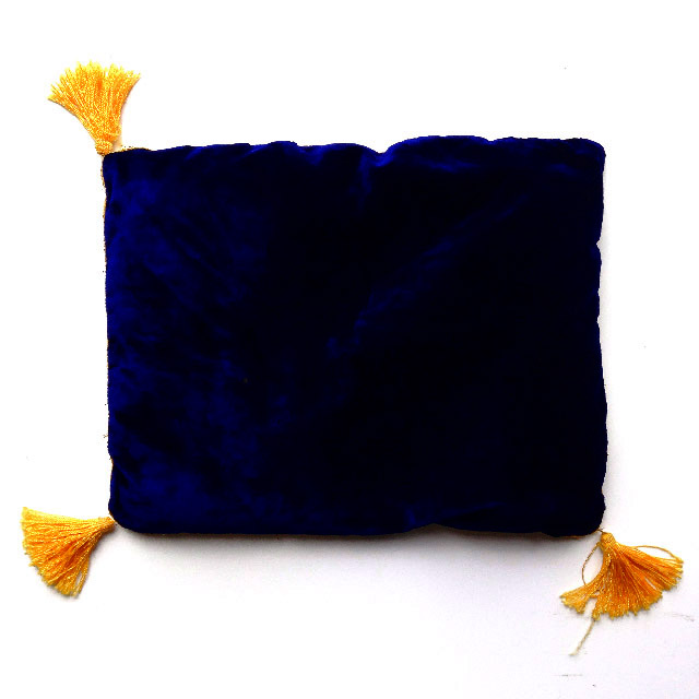 CUSHION, Blue Velvet w Gold Corner Tassel